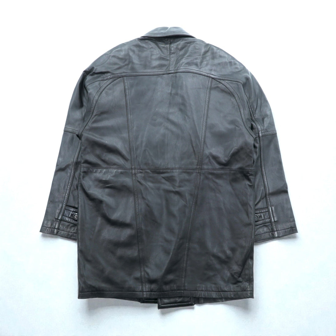 WInd Armor Double-Breasted Lamb Leather Chester Coat, Size L, Black, Sheepskin