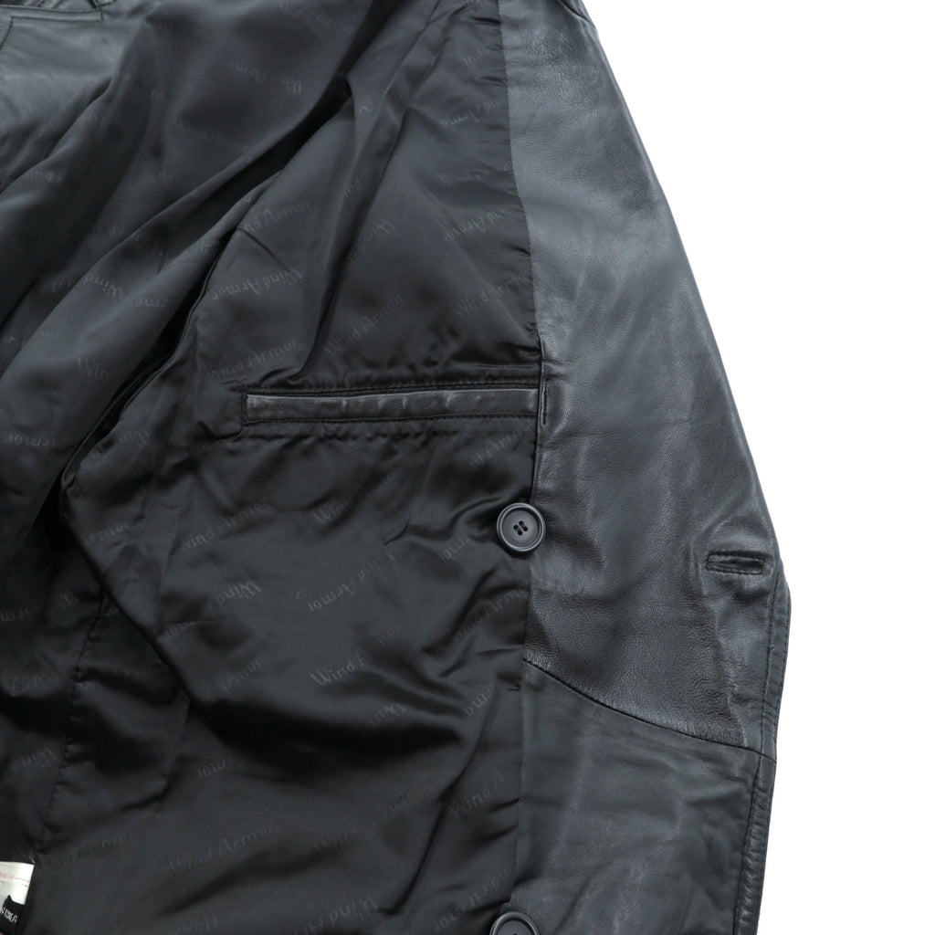 WInd Armor Double-Breasted Lamb Leather Chester Coat, Size L, Black, Sheepskin