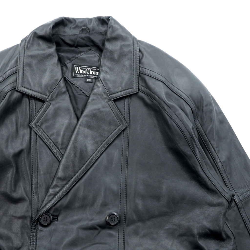 WInd Armor Double-Breasted Lamb Leather Chester Coat, Size L, Black, Sheepskin