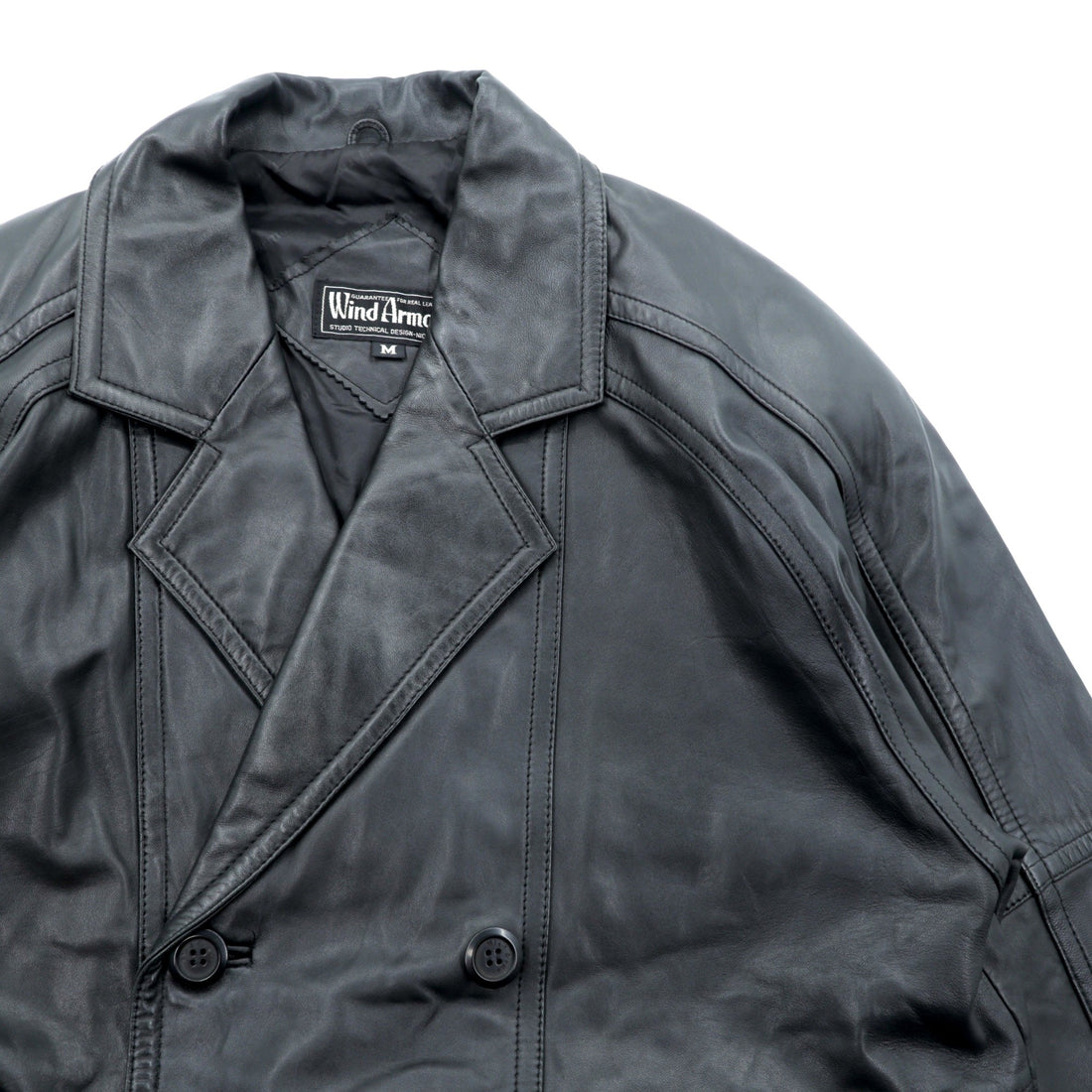 WInd Armor Double-Breasted Lamb Leather Chester Coat, Size L, Black, Sheepskin