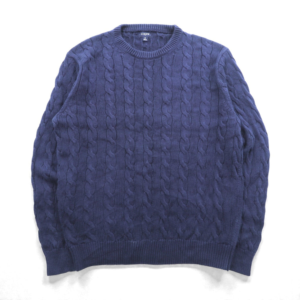 J.CREW Fisherman Aran Knit Sweater, Medium, Navy Cotton, Cable