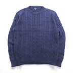 J.CREW Fisherman Aran Knit Sweater, Medium, Navy Cotton, Cable