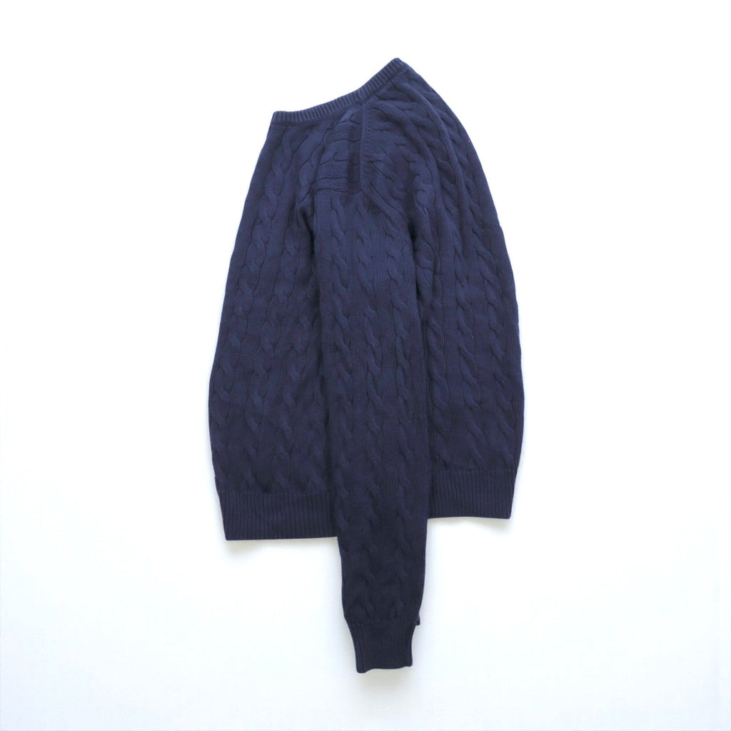 J.CREW Fisherman Aran Knit Sweater, Medium, Navy Cotton, Cable