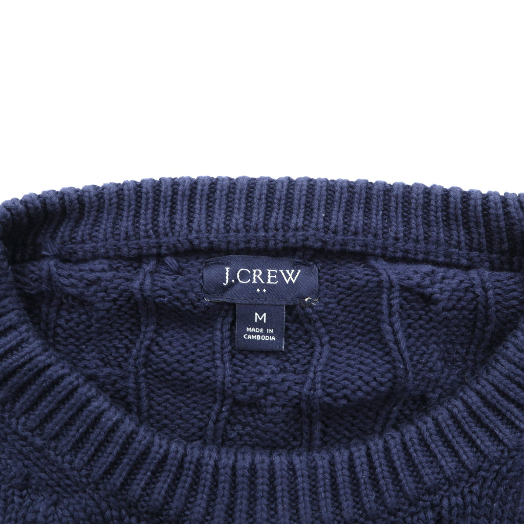 J.CREW Fisherman Aran Knit Sweater, Medium, Navy Cotton, Cable