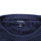 J.CREW Fisherman Aran Knit Sweater, Medium, Navy Cotton, Cable