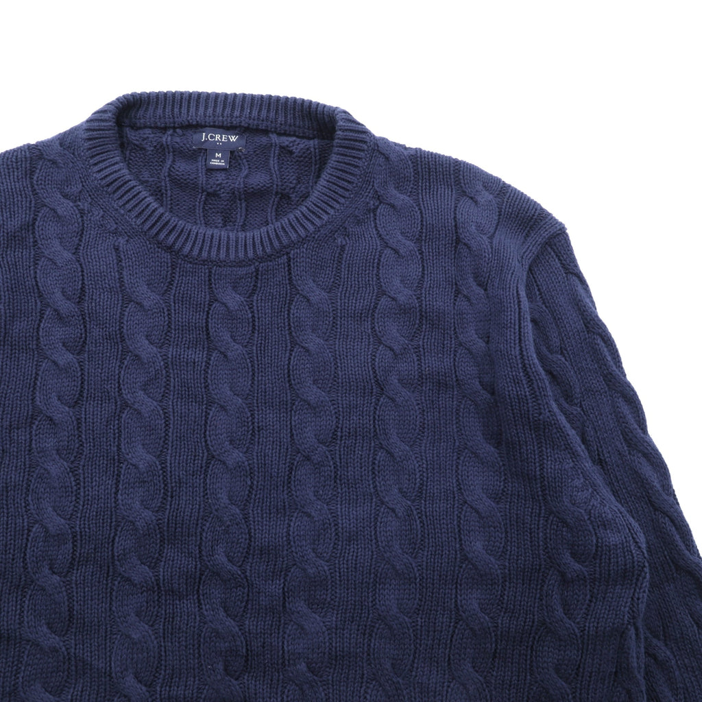 J.CREW Fisherman Aran Knit Sweater, Medium, Navy Cotton, Cable