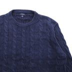 J.CREW Fisherman Aran Knit Sweater, Medium, Navy Cotton, Cable