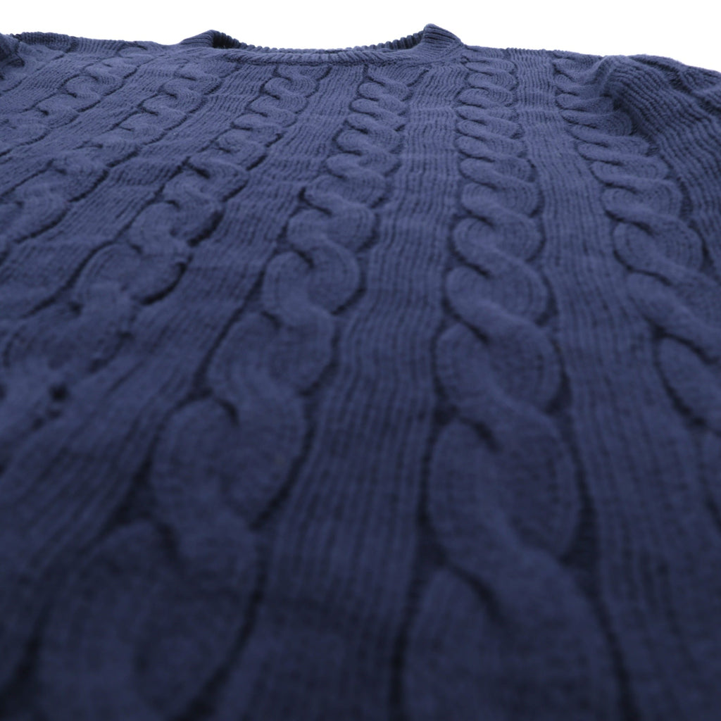 J.CREW Fisherman Aran Knit Sweater, Medium, Navy Cotton, Cable