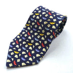 Salvatore Ferragamo Made in Italy Tie Navy Silk Allover Pattern Komon Geometric Origami