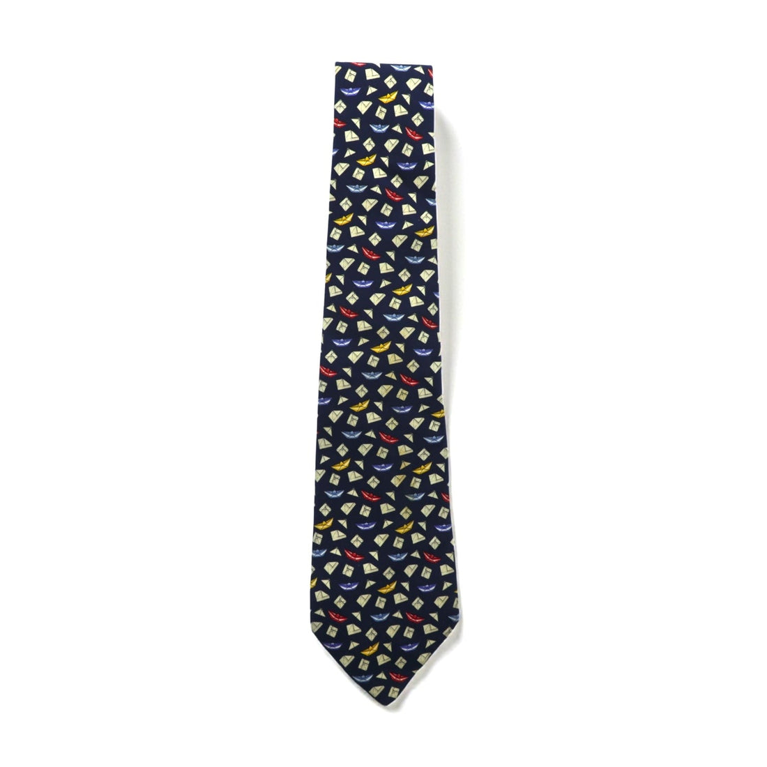 Salvatore Ferragamo Made in Italy Tie Navy Silk Allover Pattern Komon Geometric Origami