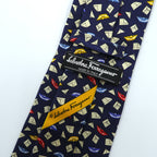 Salvatore Ferragamo Made in Italy Tie Navy Silk Allover Pattern Komon Geometric Origami