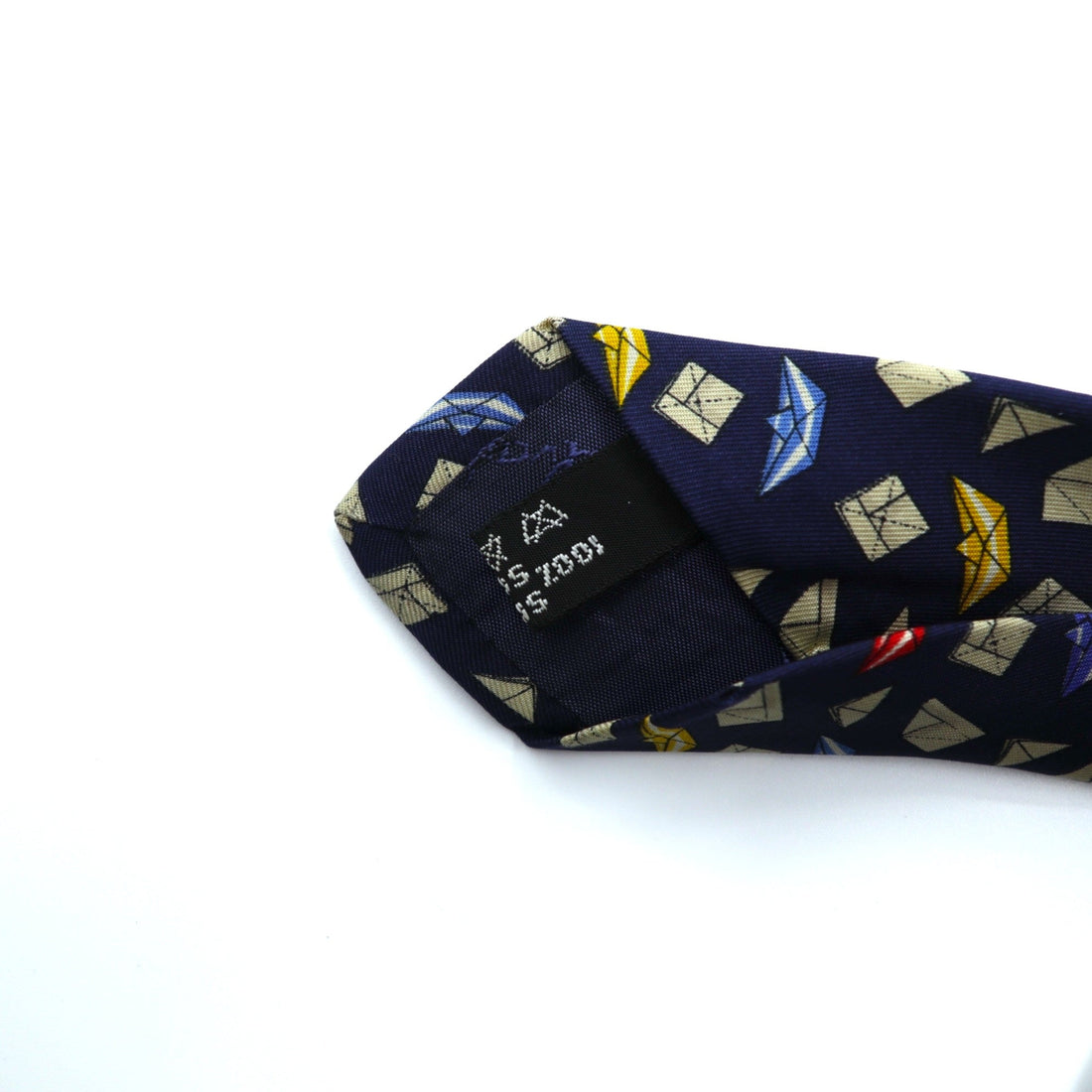 Salvatore Ferragamo Made in Italy Tie Navy Silk Allover Pattern Komon Geometric Origami