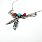 Vintage Feather Sterling Silver Necklace ターコイズ コーラル フェザー ネックレス シルバー STERLING 刻印 インディアンジュエリー
