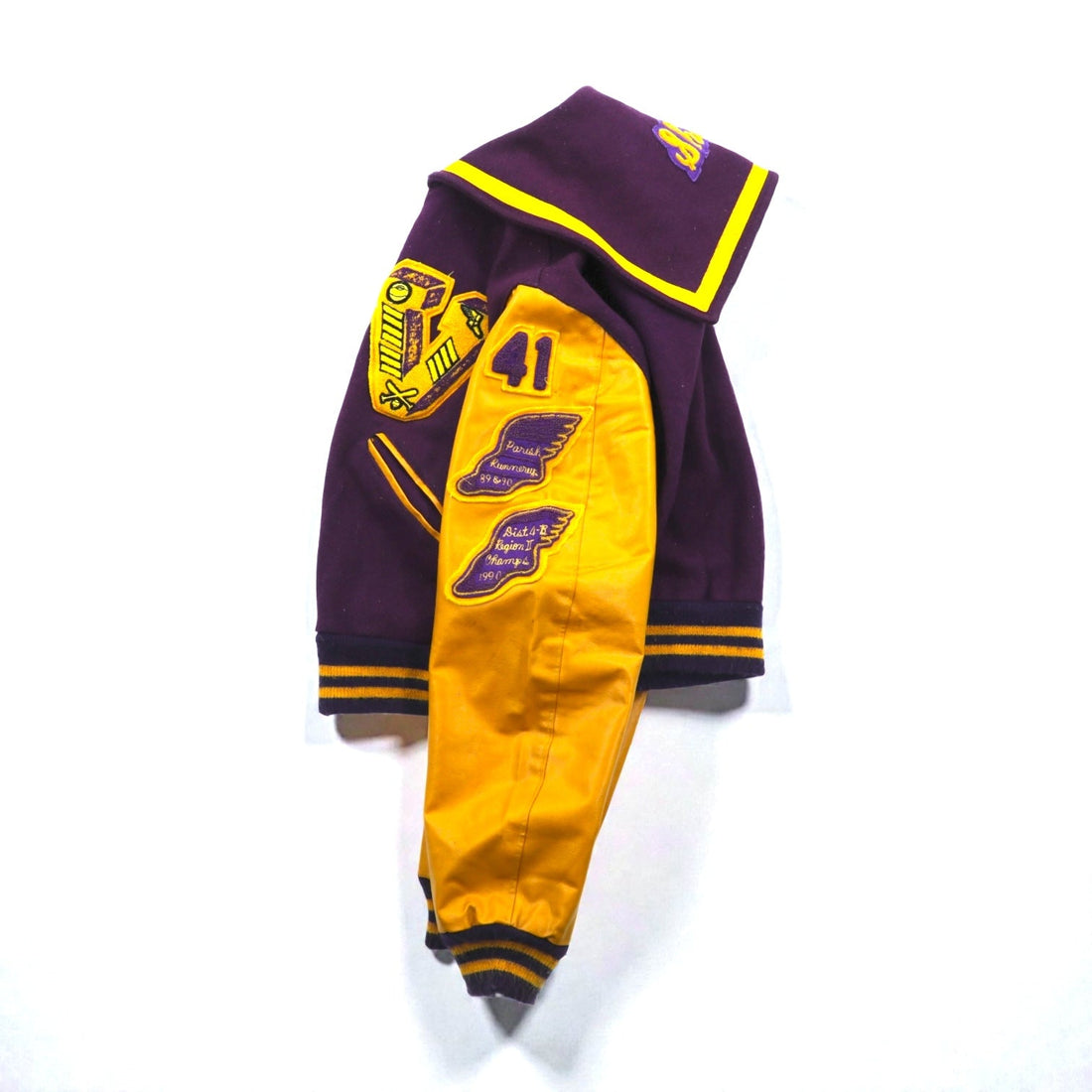 BELL'S SPORTING GOODS 70s USA Vintage Varsity Jacket, Lettered, XL, Wool, PULEATHEATRE Sleeves, Sailor Color Patch, Short Length, 70s, Made in