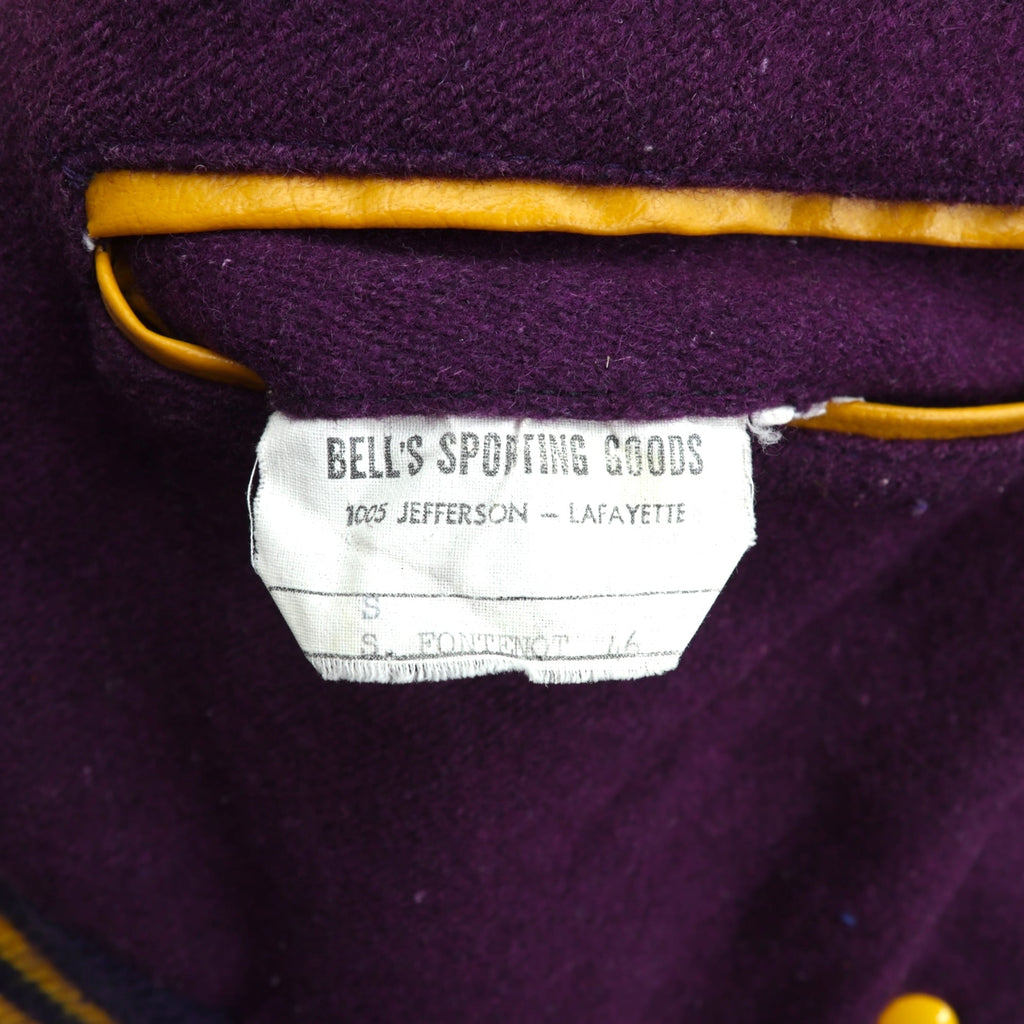 BELL'S SPORTING GOODS 70s USA Vintage Varsity Jacket, Lettered, XL, Wool, PULEATHEATRE Sleeves, Sailor Color Patch, Short Length, 70s, Made in