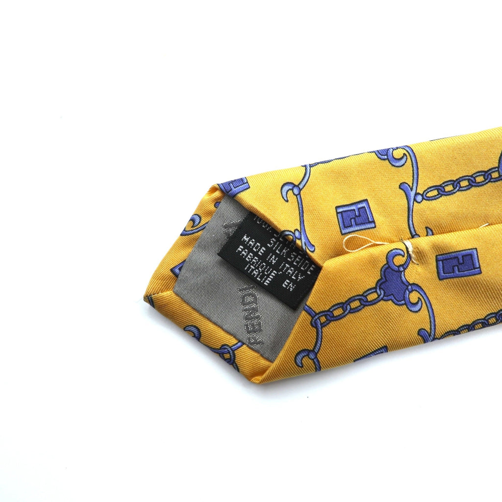 FENDI ネクタイ イエロー シルク 総柄 チェーン ズッカ cravatte イタリア製