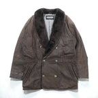 BEAMS 90s Shawl Color Double-Breasted Mouton Soutien Collar Coat, Medium, Brown Leather, Quilted Lining, LEATHER WORKS, EXCLUSIVELY