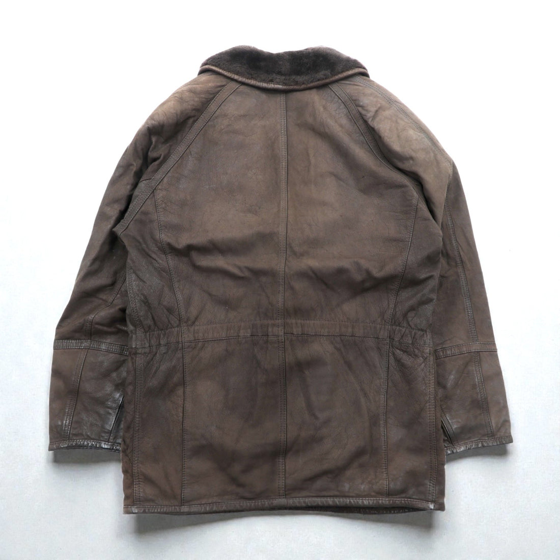 BEAMS 90s Shawl Color Double-Breasted Mouton Soutien Collar Coat, Medium, Brown Leather, Quilted Lining, LEATHER WORKS, EXCLUSIVELY