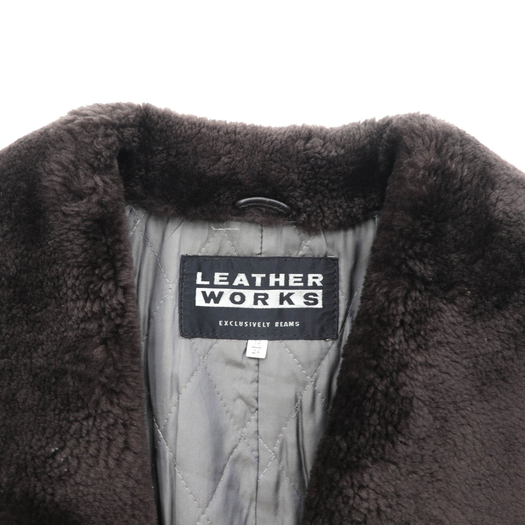 BEAMS 90s Shawl Color Double-Breasted Mouton Soutien Collar Coat, Medium, Brown Leather, Quilted Lining, LEATHER WORKS, EXCLUSIVELY