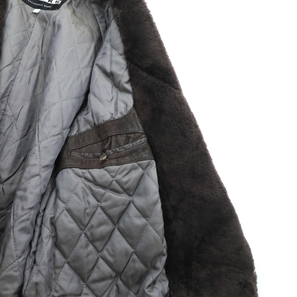 BEAMS 90s Shawl Color Double-Breasted Mouton Soutien Collar Coat, Medium, Brown Leather, Quilted Lining, LEATHER WORKS, EXCLUSIVELY