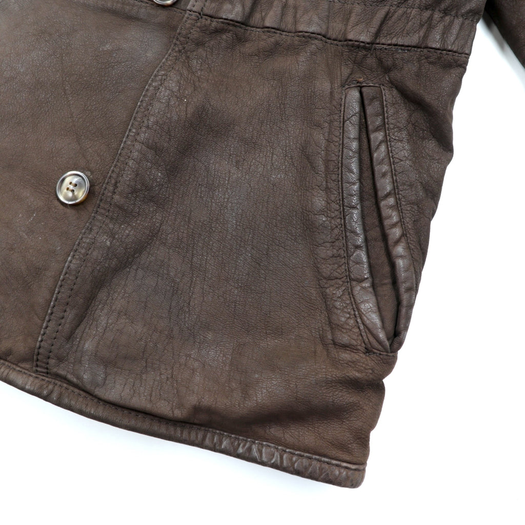 BEAMS 90s Shawl Color Double-Breasted Mouton Soutien Collar Coat, Medium, Brown Leather, Quilted Lining, LEATHER WORKS, EXCLUSIVELY