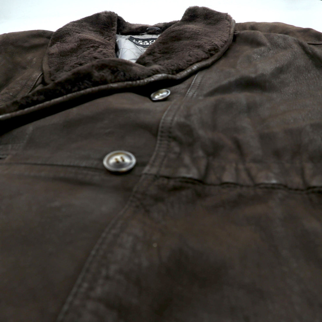 BEAMS 90s Shawl Color Double-Breasted Mouton Soutien Collar Coat, Medium, Brown Leather, Quilted Lining, LEATHER WORKS, EXCLUSIVELY