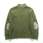 L.L.Bean Henley Knit Sweater, Size L, Leather Elbow Patches, Khaki Wool, DBH1