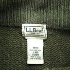 L.L.Bean Henley Knit Sweater, Size L, Leather Elbow Patches, Khaki Wool, DBH1