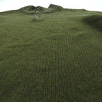 L.L.Bean Henley Knit Sweater, Size L, Leather Elbow Patches, Khaki Wool, DBH1