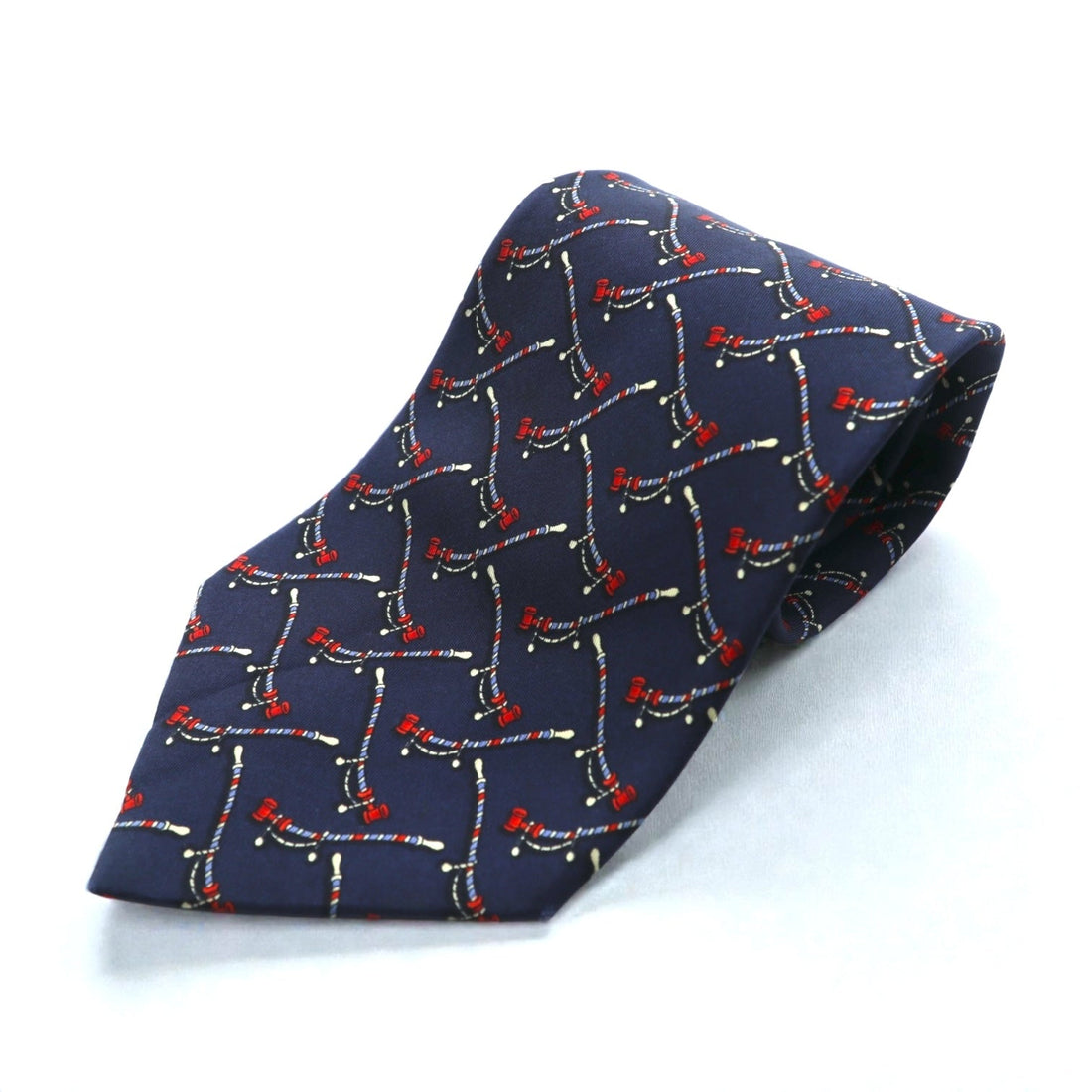 Salvatore Ferragamo Navy Silk Allover Pattern Rope Tie, Made in Italy