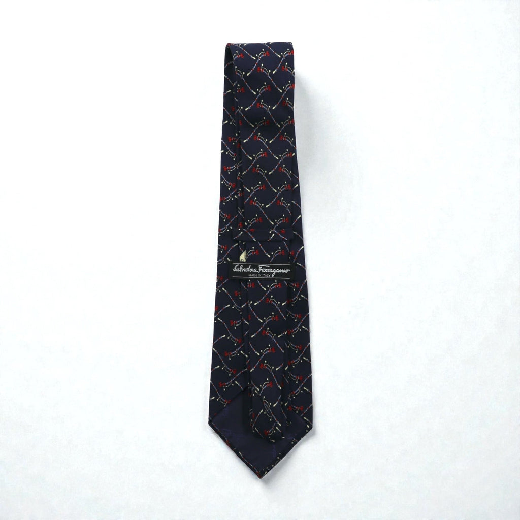 Salvatore Ferragamo Navy Silk Allover Pattern Rope Tie, Made in Italy