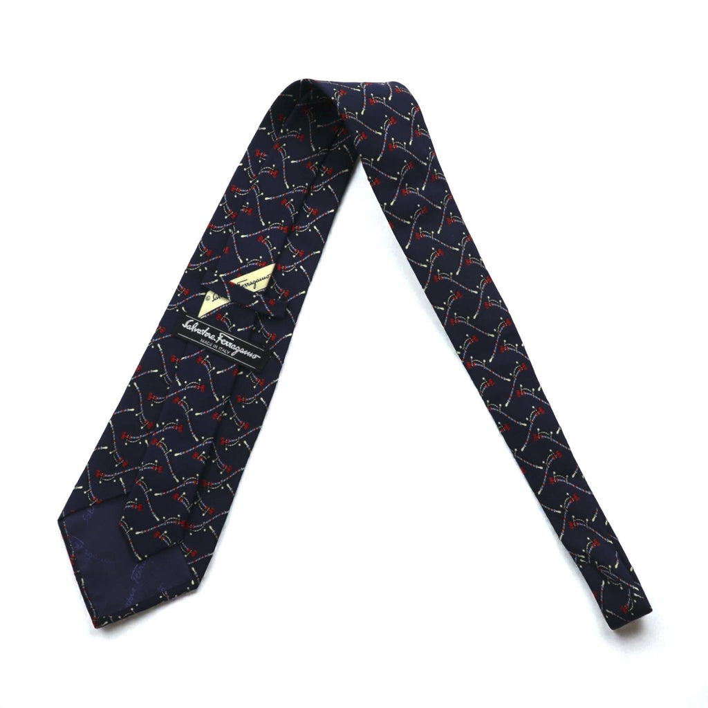 Salvatore Ferragamo Navy Silk Allover Pattern Rope Tie, Made in Italy