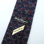 Salvatore Ferragamo Navy Silk Allover Pattern Rope Tie, Made in Italy
