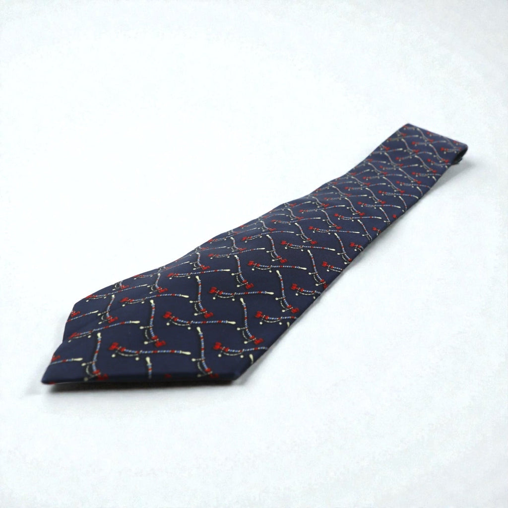 Salvatore Ferragamo Navy Silk Allover Pattern Rope Tie, Made in Italy
