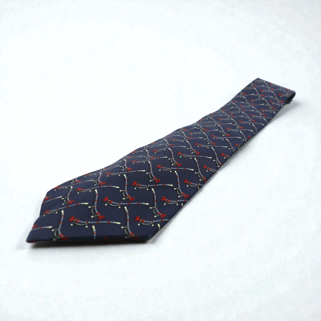 Salvatore Ferragamo Navy Silk Allover Pattern Rope Tie, Made in Italy