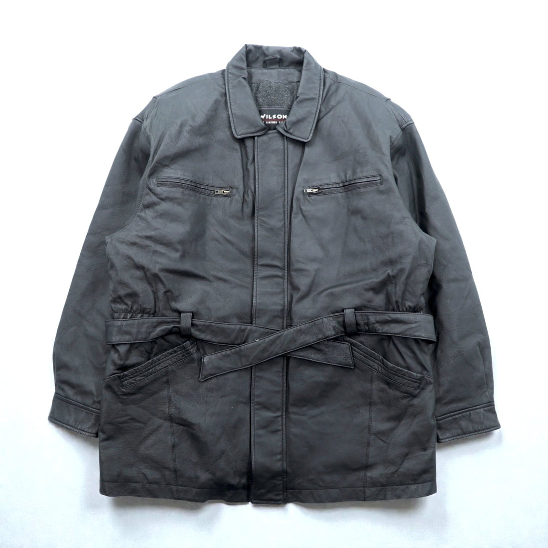 WILSONS 90s Leather Car Coar レザー カーコート チェスターコート L ブラック ウエストベルト付き 90年代