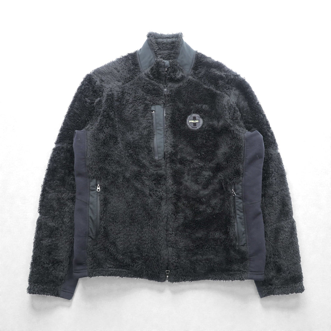 RLX Ralph Lauren Nylon Switching Fleece Jacket, Large, Stretch, Double Zip, Stand Collar, Black