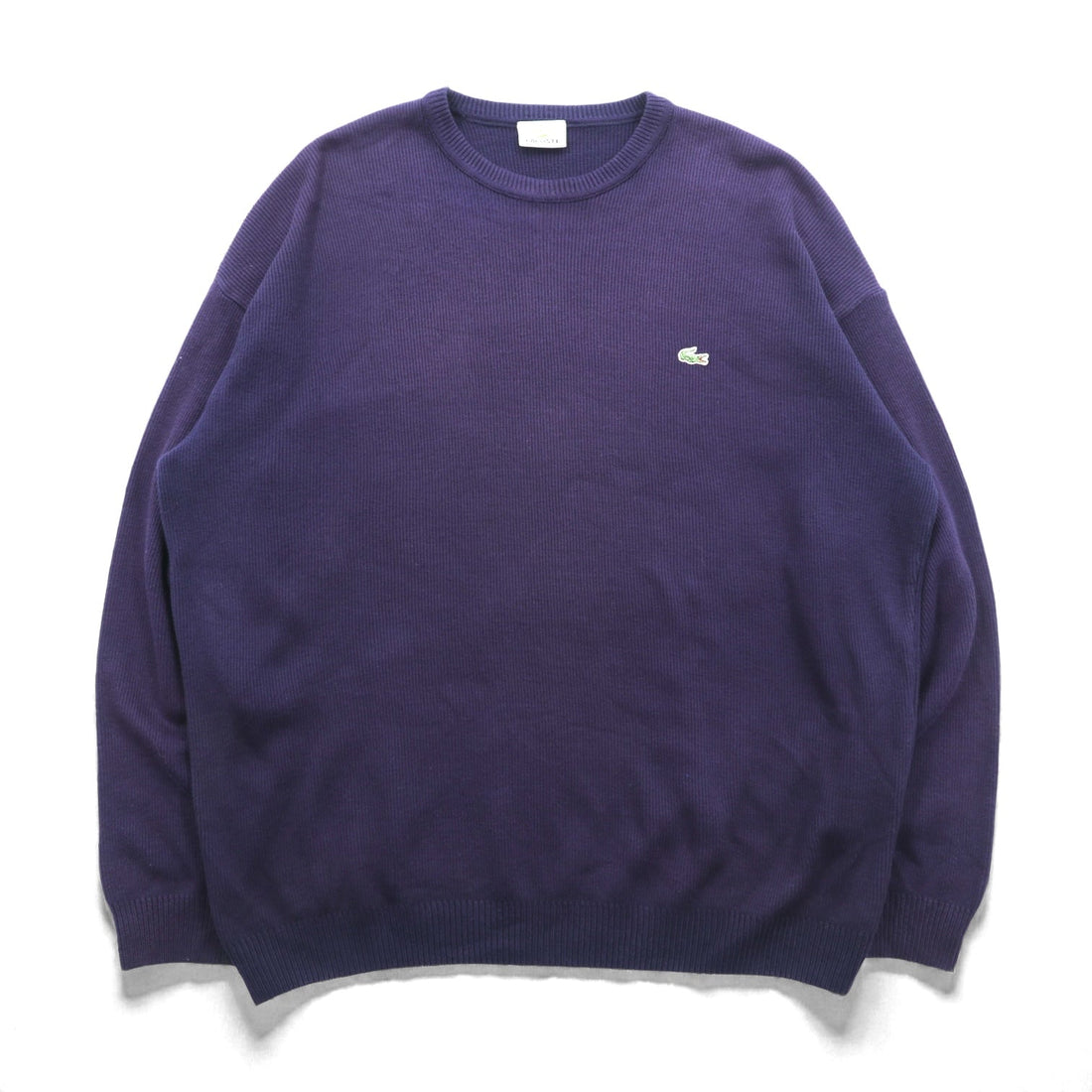 LACOSTE リブ ニット セーター XL ネイビー コットン ワンポイントロゴ クルーネック