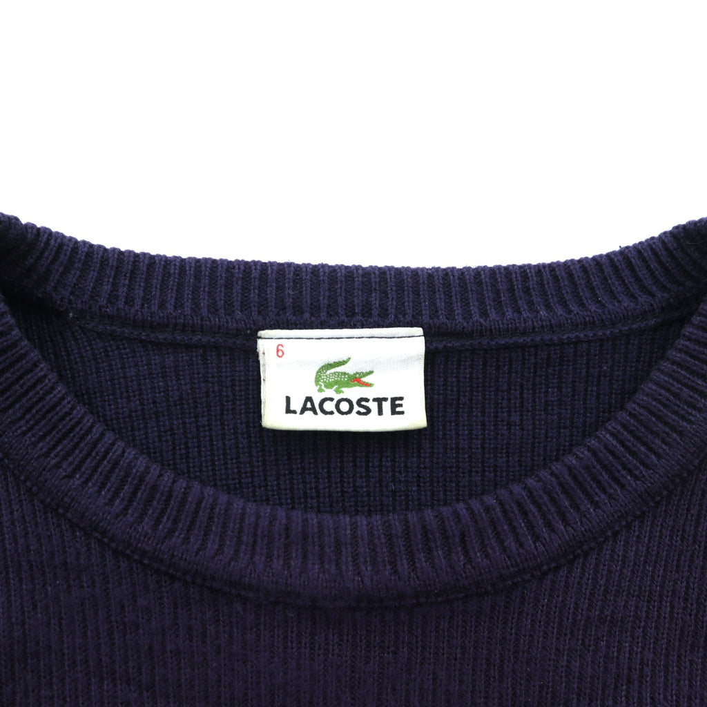 LACOSTE リブ ニット セーター XL ネイビー コットン ワンポイントロゴ クルーネック