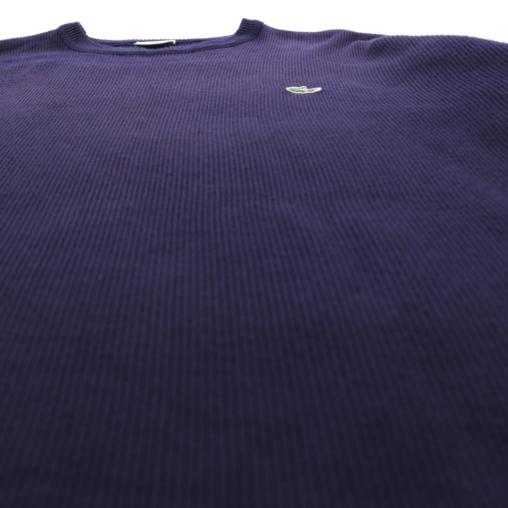 LACOSTE リブ ニット セーター XL ネイビー コットン ワンポイントロゴ クルーネック