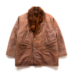 Confat 80s ITALY Vintage Shearling Sheepskin Shawl Color Mouton Chester Coat XL Boa Collar Made in
