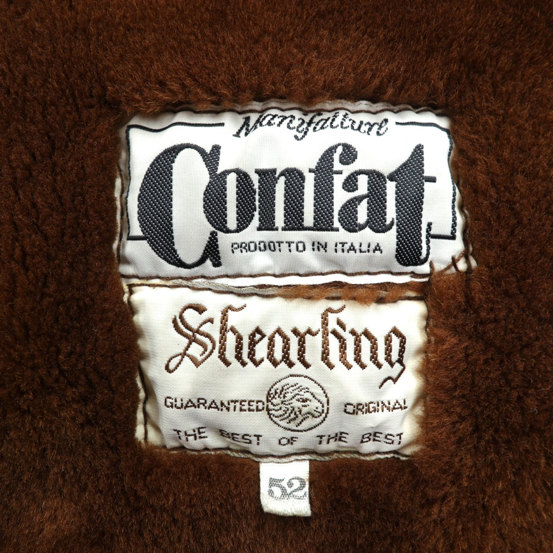 Confat 80s ITALY Vintage Shearling Sheepskin Shawl Color Mouton Chester Coat XL Boa Collar Made in