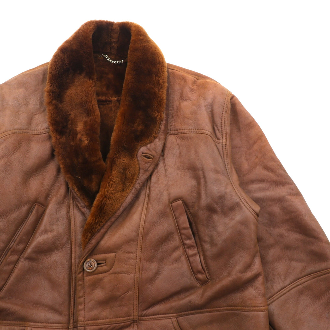 Confat 80s ITALY Vintage Shearling Sheepskin Shawl Color Mouton Chester Coat XL Boa Collar Made in