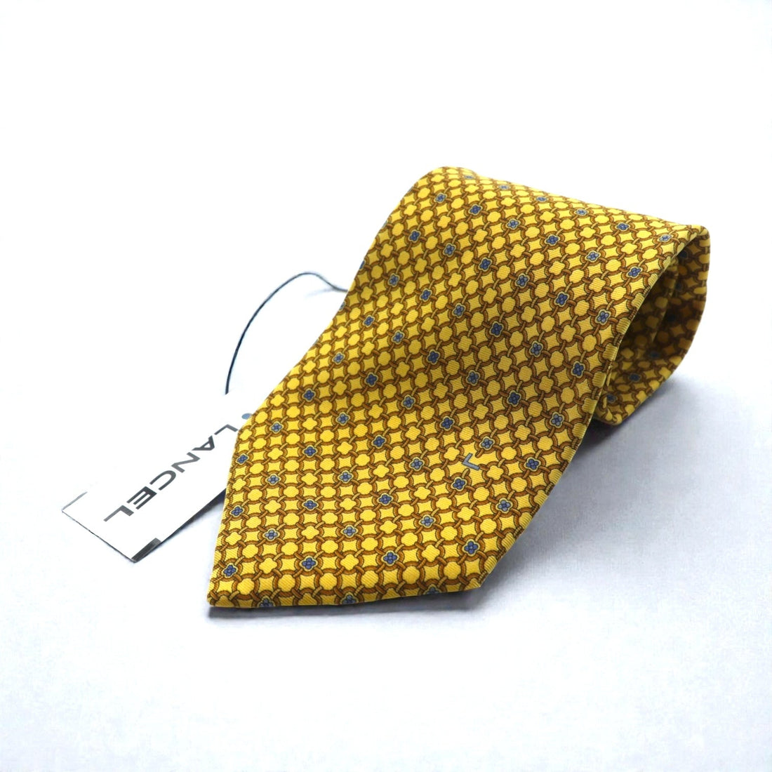 LANCEL Made in Italy Tie Gold Allover Pattern Silk Unused