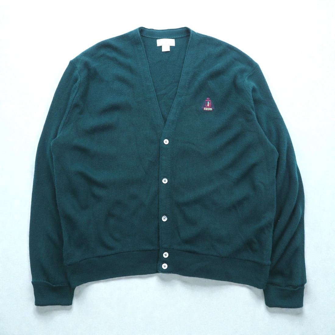 IZOD 90年代 USA製 Vネック ニット カーディガン XL グリーン アクリル ワンポイントロゴ