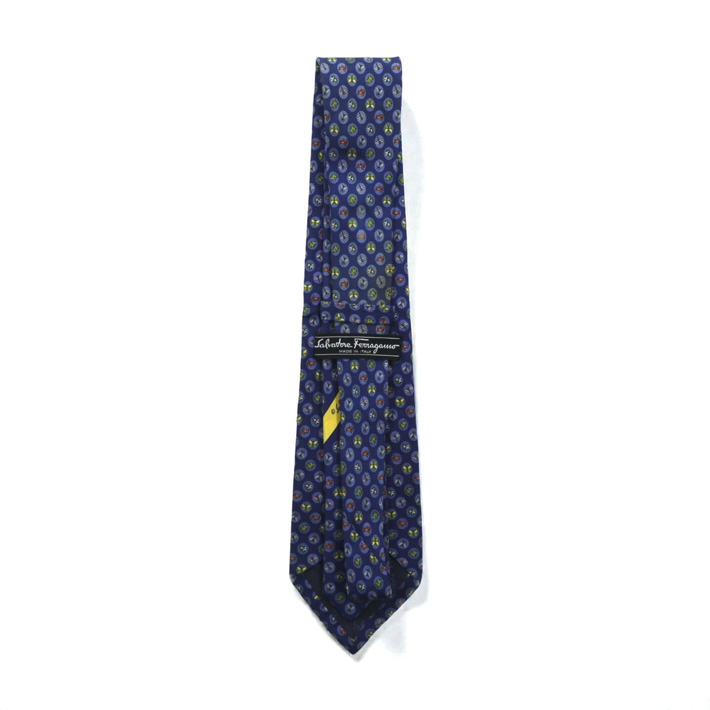 Salvatore Ferragamo Tie, Blue Silk, Allover Pattern, Small Print, Insect, Made in Italy