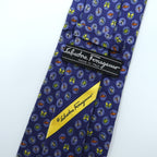 Salvatore Ferragamo Tie, Blue Silk, Allover Pattern, Small Print, Insect, Made in Italy