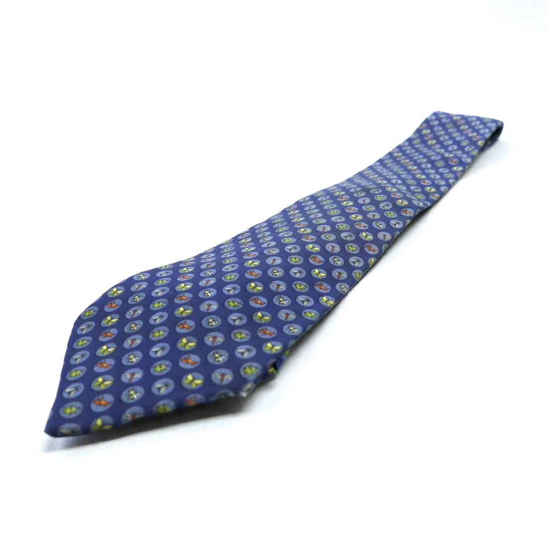 Salvatore Ferragamo Tie, Blue Silk, Allover Pattern, Small Print, Insect, Made in Italy