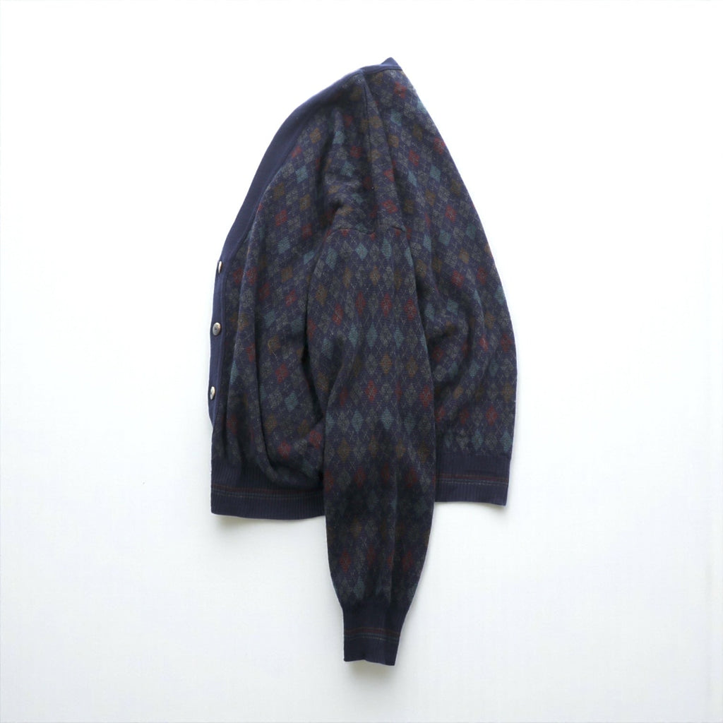90s ITALY Vintage Knitwear Argyle Knit Cardigan, Medium, Navy, Florence Tricot, 90s, Made in