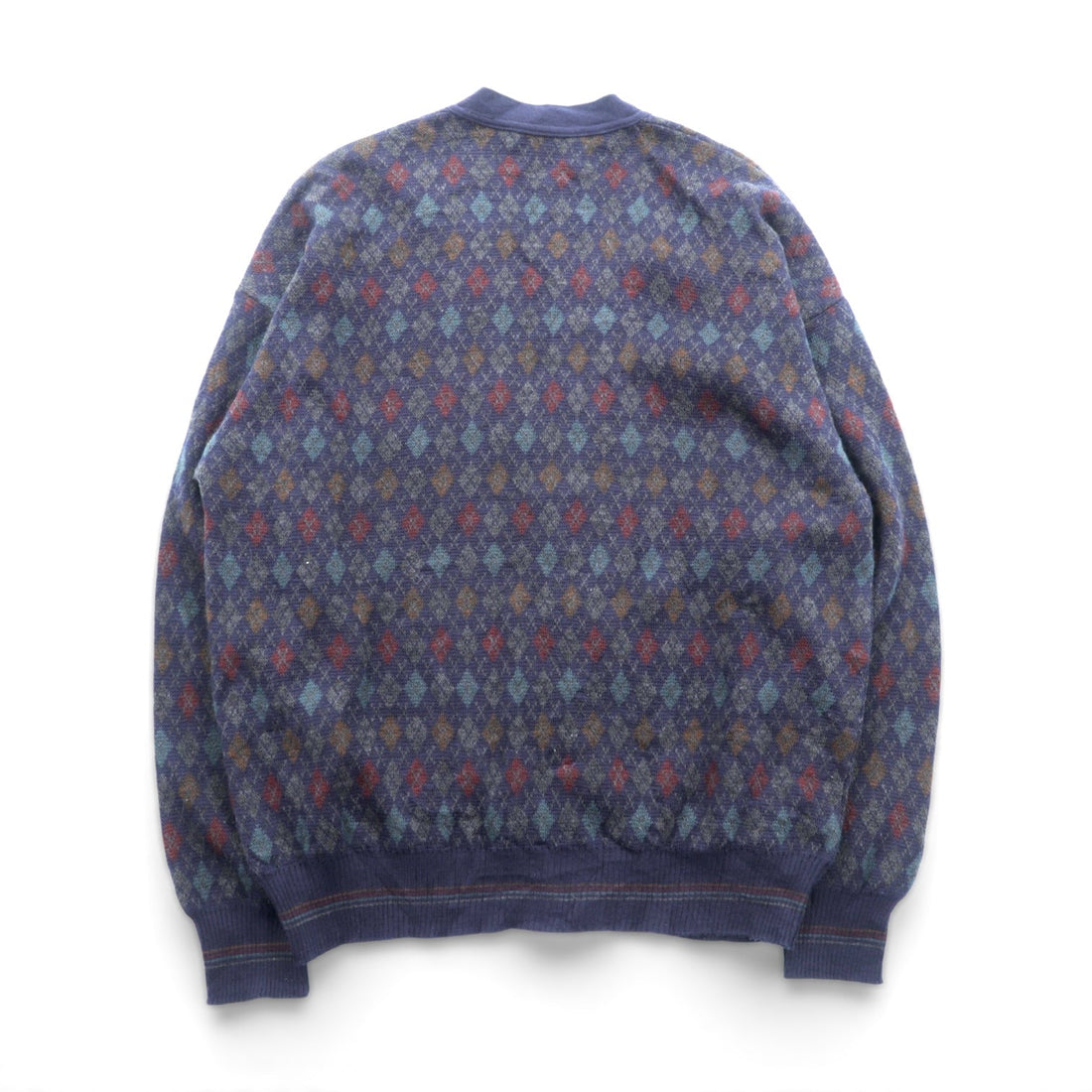 90s ITALY Vintage Knitwear Argyle Knit Cardigan, Medium, Navy, Florence Tricot, 90s, Made in